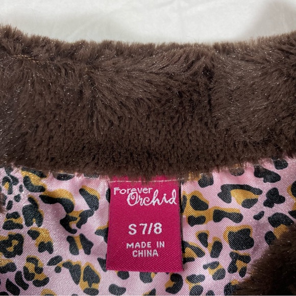 Forever Orchid Faux Fur Vest Dark Brown Girls Vest Velvet Pink Leopard Lining - Picture 2 of 10